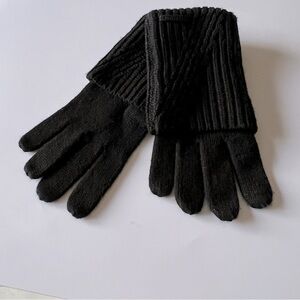 ALLSAINTS WOMENS TRAVELING RIB FOLDOVER CUFF KNIT GLOVES WOOL BLEND BLACK OS NWO